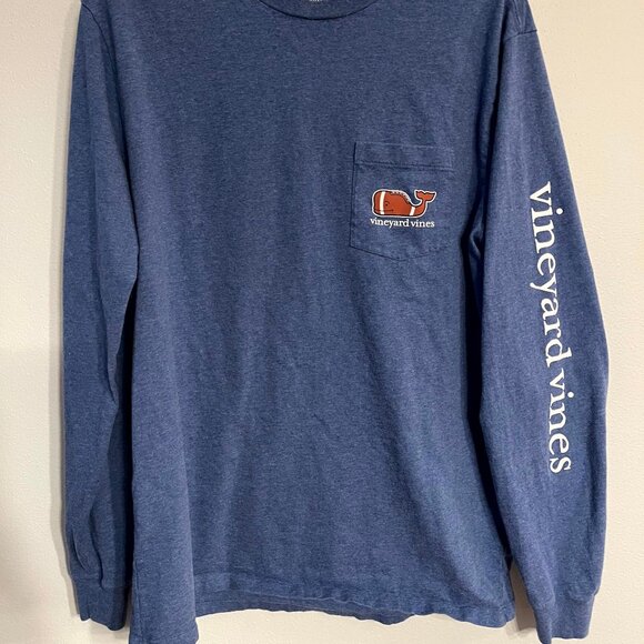 Vineyard Vines Mens Navy Blue Long Sleeve Pocket T-Shirt Medium Football Whale - Picture 1 of 8